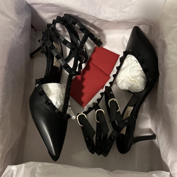 Valentino Garavani Women's Black Rockstud Cage Pointed Toe Pumps - Picture 8 of 13
